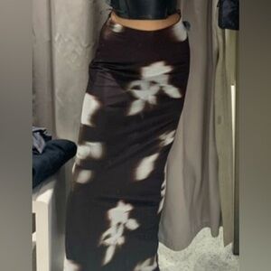 Zara Brown and White Floral Mesh Maxi Skirt